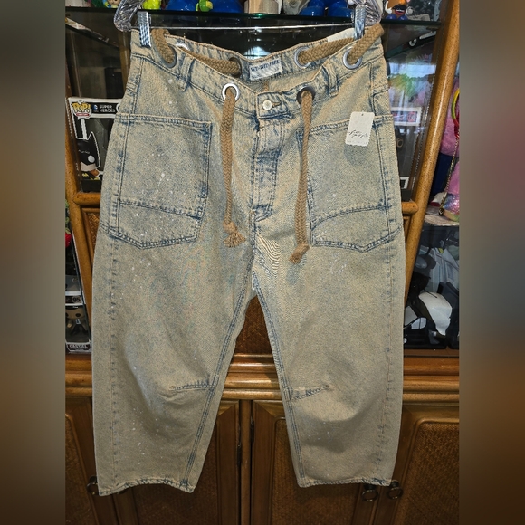 FREE PEOPLE MOXIE LOW SLUNG PULL ON BARREL JEANS COWBOY - Picture 7 of 10